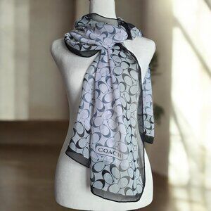 COACH Silk/Nylon Scarf Black Gray White Monogram